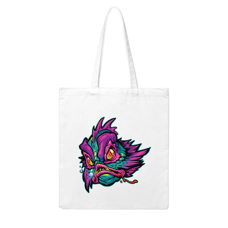 Grotesque Colorful Fish Monster Illustration Cotton Tote Bag