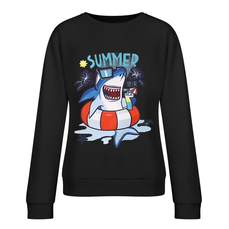 Sommerhai mit Sonnenbrille und Getränk Damen Pullover Sweatshirt
