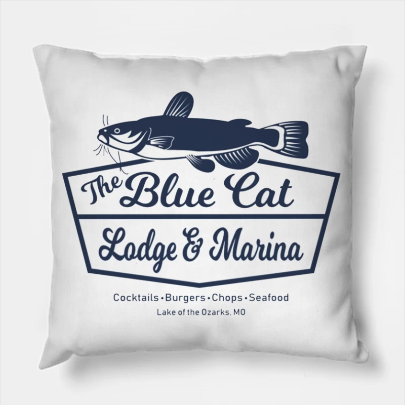 Blue Cat Lodge & Marina Restaurant Logo at Lake of the Ozarks Throw Pillow