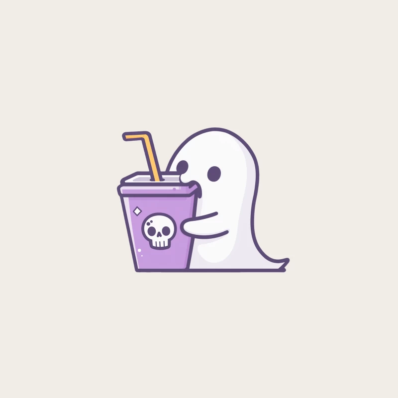 Cute Cartoon Ghost with Purple Skull Drink for Halloween Bucket Hat