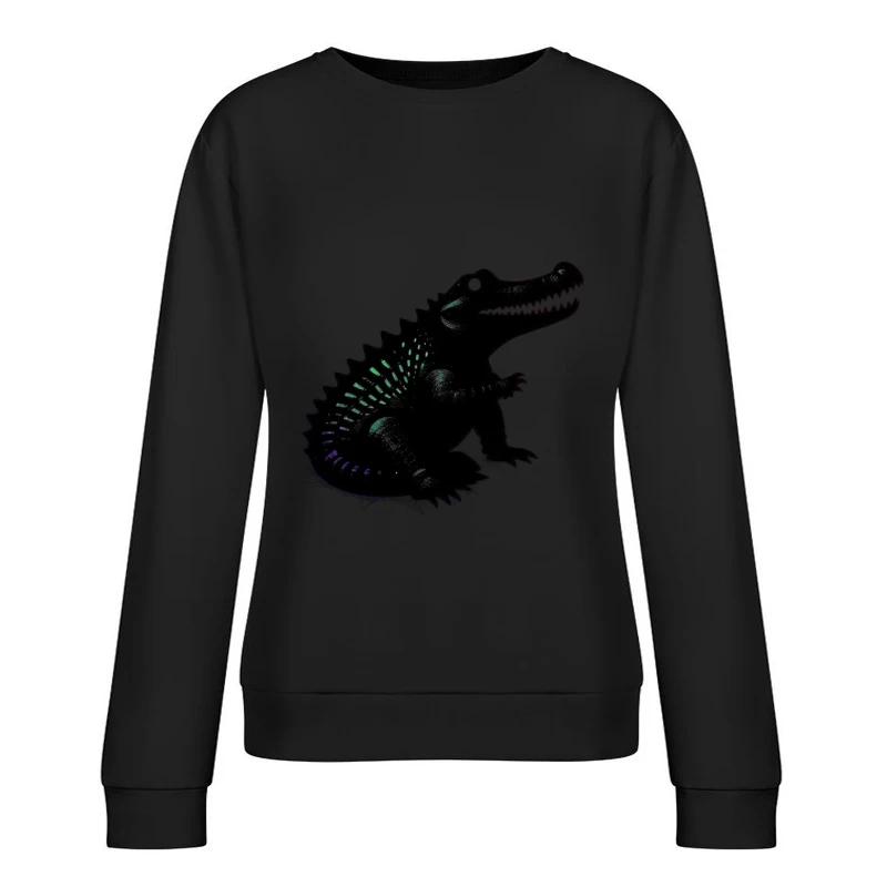 Cute Black Alligator Silhouette with Iridescent Details Female Pullover Sweatshirt