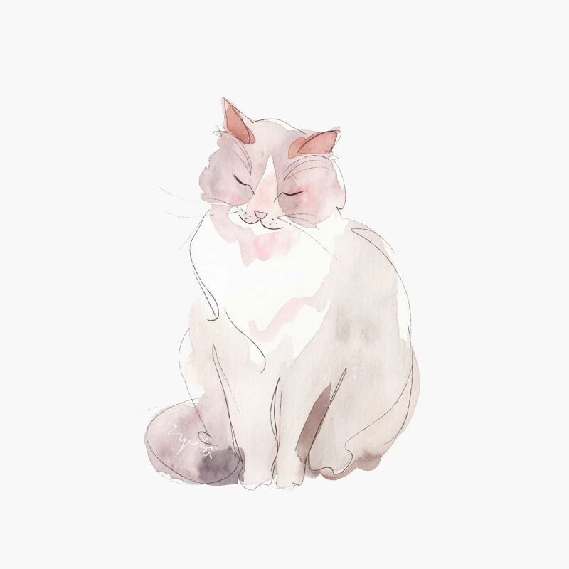 Cute Watercolor Cat Illustration in Pastel Tones Cotton Tote Bag