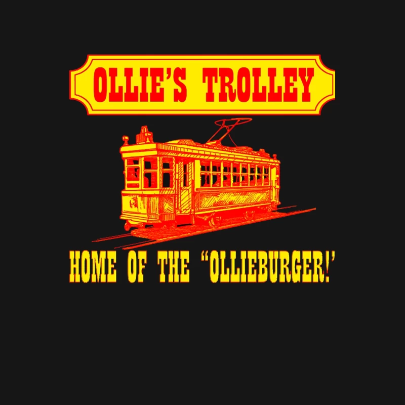 Vintage Ollie's Trolley Restaurant Logo with Classic Streetcar Design Male T-Shirt