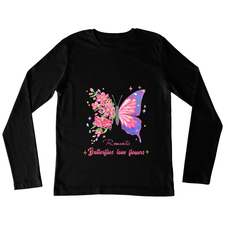 Romantische Schmetterlinge und Blumen Damen Langarm T-Shirt