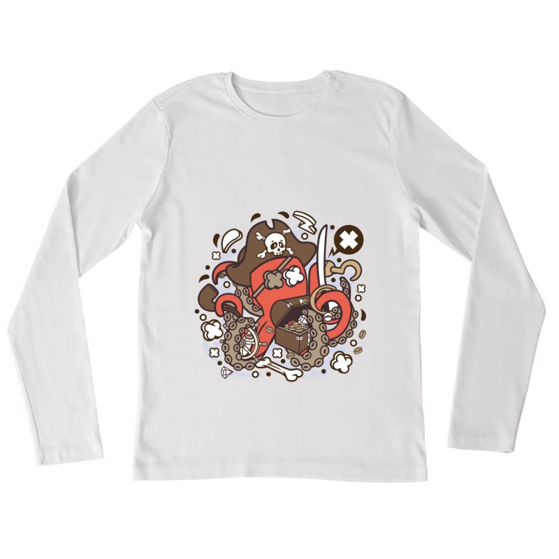 Poulpe Pirate avec Trésor et Épée Femme Manches Longues T-Shirt