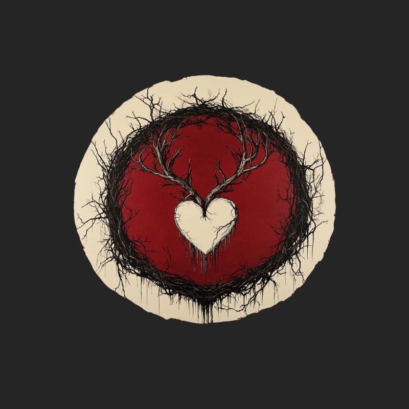 Gothic Heart with Antler Branches in Red Circle Male Pullover Sweatshirt