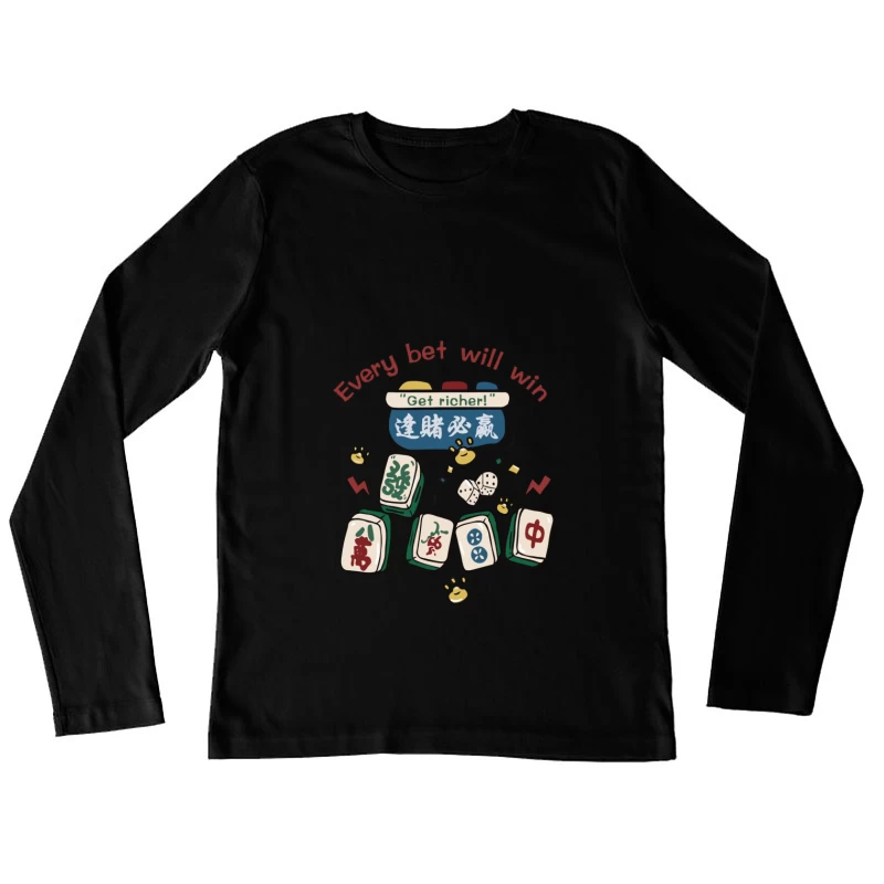 Glücksspiel mit Mahjong-Thema Damen Langarm T-Shirt