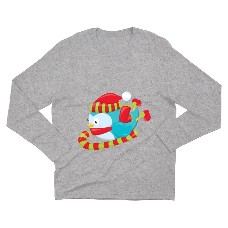 Oiseau mignon en hiver avec bonnet et écharpe Homme Manches Longues T-Shirt