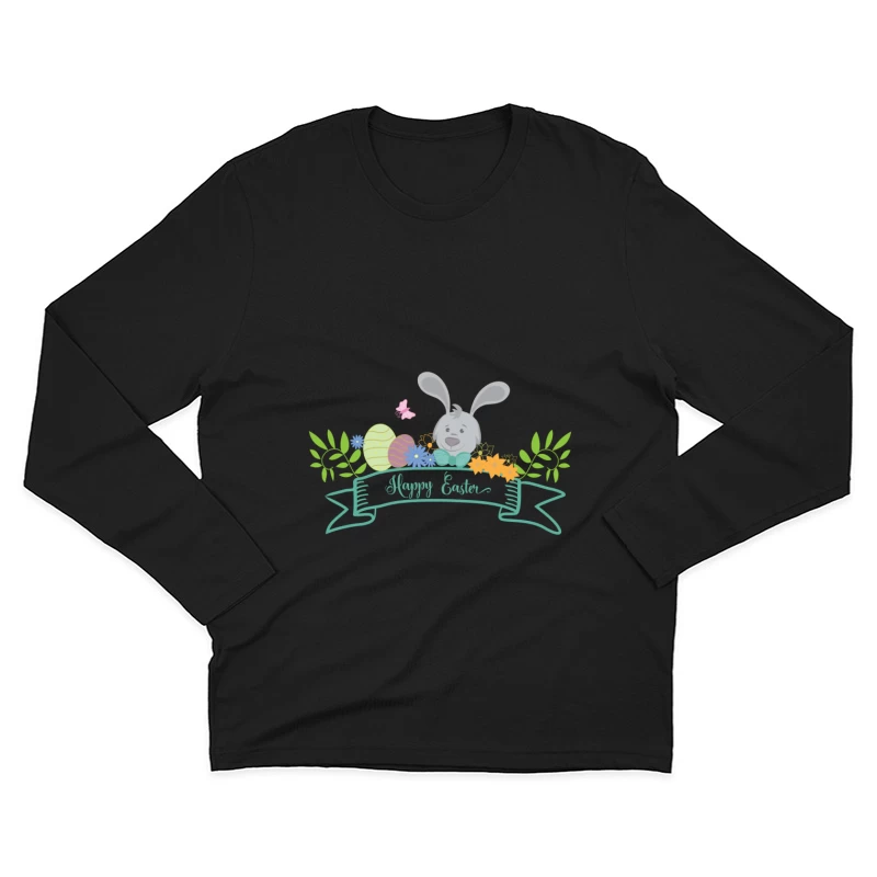 Lapin de Pâques avec œufs colorés Homme Manches Longues T-Shirt
