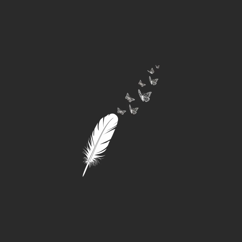 Delicate Black and White Sketch of Feather with Flying Butterflies Baseball Cap