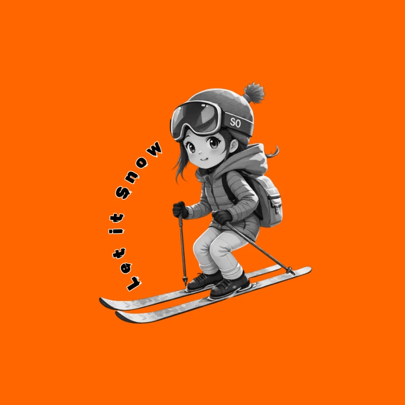 Cute Anime Chibi Character Skiing in Winter Mouse Pad