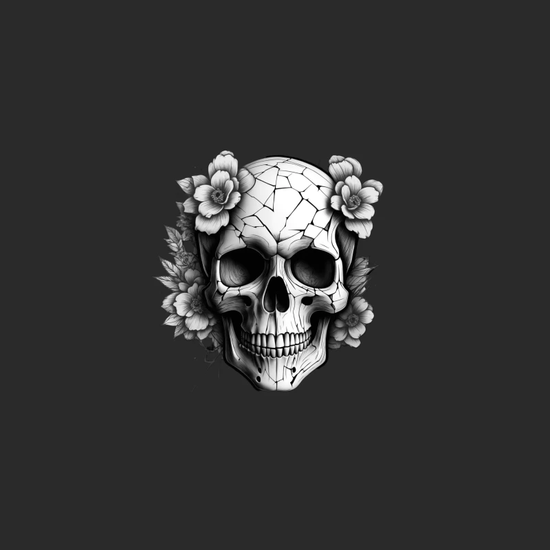 Cracked Skull with Flowers Baseball Cap