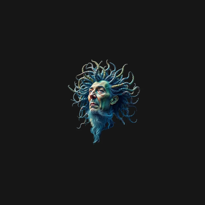 Surreal Medusa-Inspired Portrait with Blue Tentacles Desk Mat