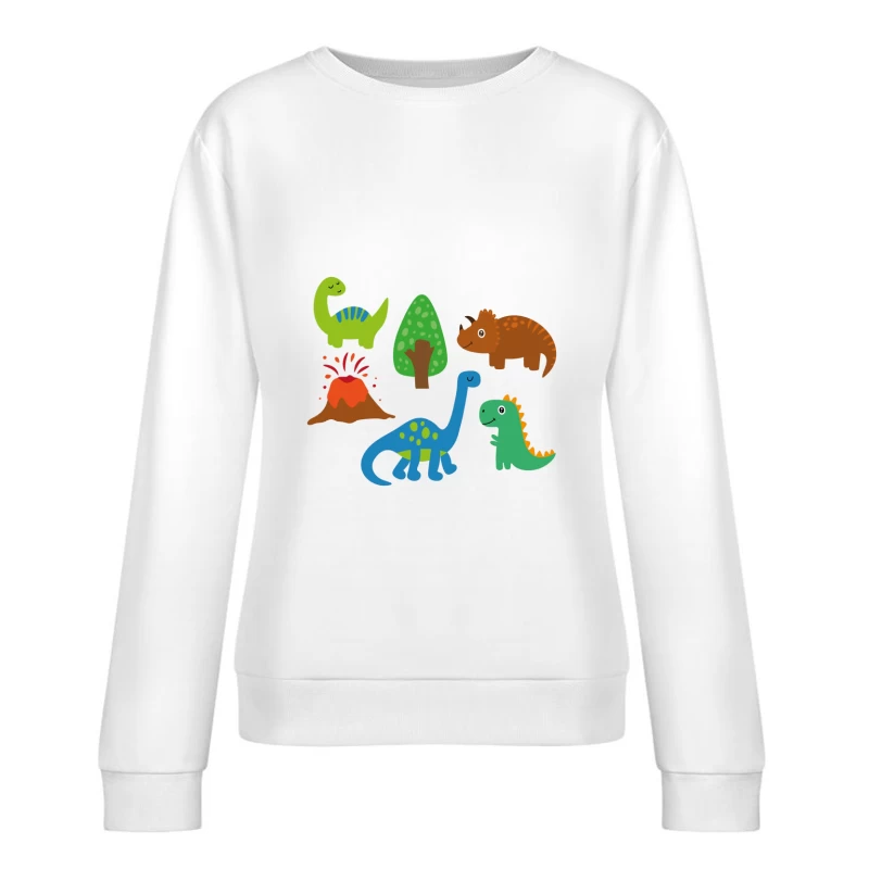 Colorés dinosaures et volcan Femme Sweat-shirt à enfiler