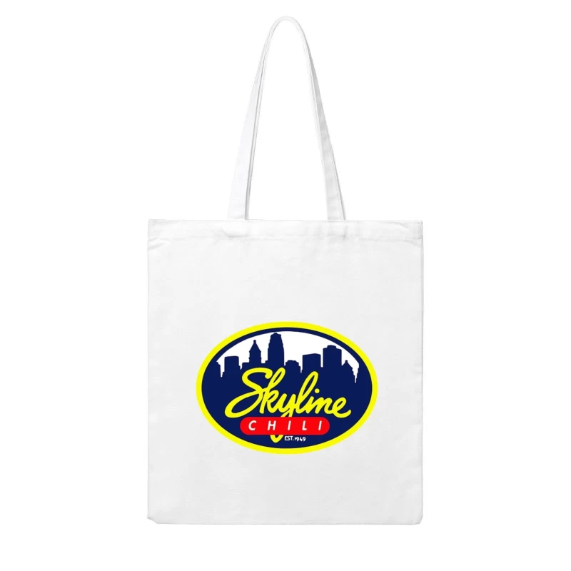 Skyline Chili Restaurant Brand Logo with Cincinnati Cityscape Cotton Tote Bag