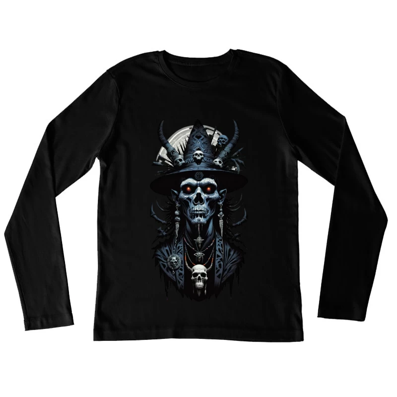 Mystischer Totenkopf-Hexenpriester Damen Langarm T-Shirt