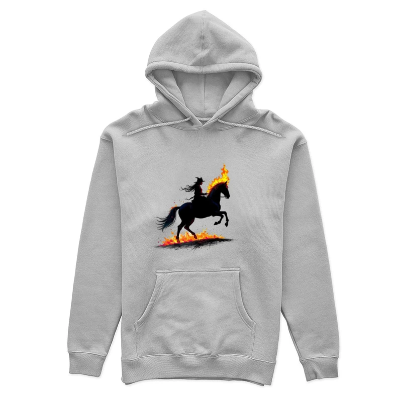 Mystical Dark Rider with Flaming Horse Silhouette Female Pullover Hoodie