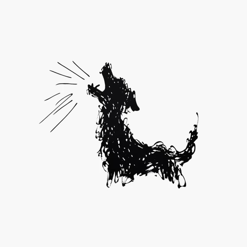 Minimalist Sketch of Barking Dog in Black and White Cotton Tote Bag