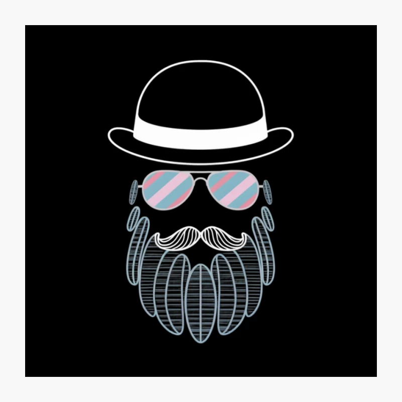 Minimalist Hipster Portrait with Bowler Hat and Beard Illustration Pin