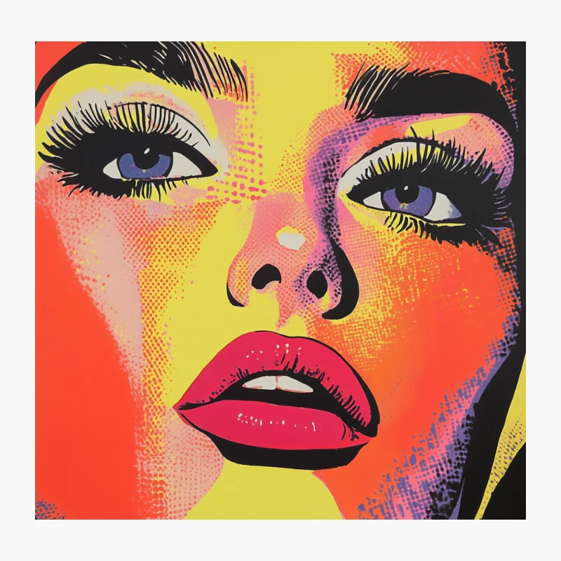 Vibrant Pop Art Portrait with Blue Eyes and Red Lips Throw Pillow