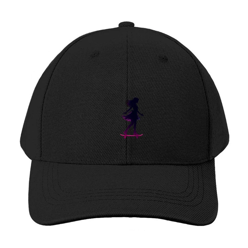 Graceful Feminine Skateboarding Silhouette in Purple Baseball Cap