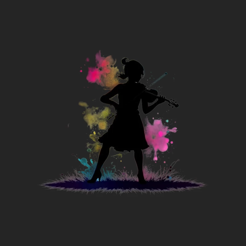 Colorful Silhouette of a Girl Playing Violin Male Pullover Sweatshirt