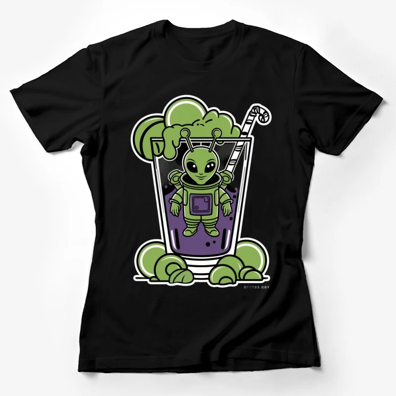 lien cocktail cartoon green purple lime drink space Female T-Shirt