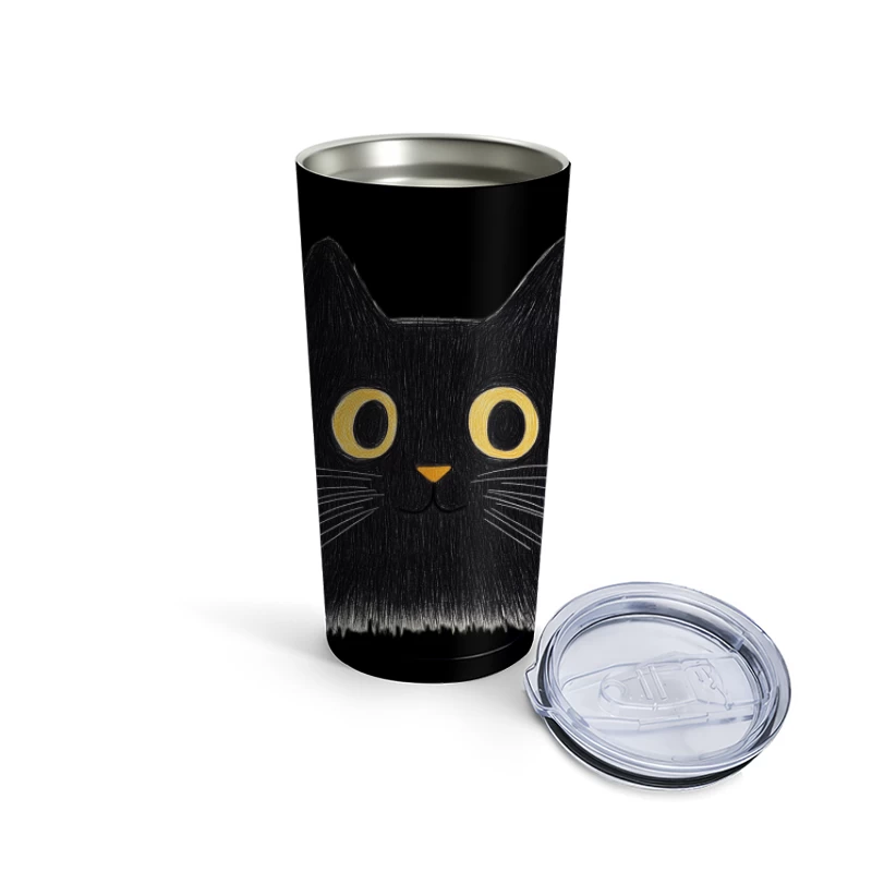 Cute Cartoon Black Cat Illustration with Yellow Eyes Travel Mug