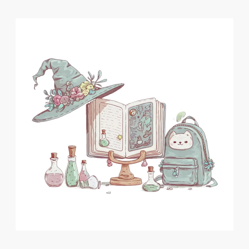 Whimsical Witchcraft: A Magical Study Setup Throw Pillow
