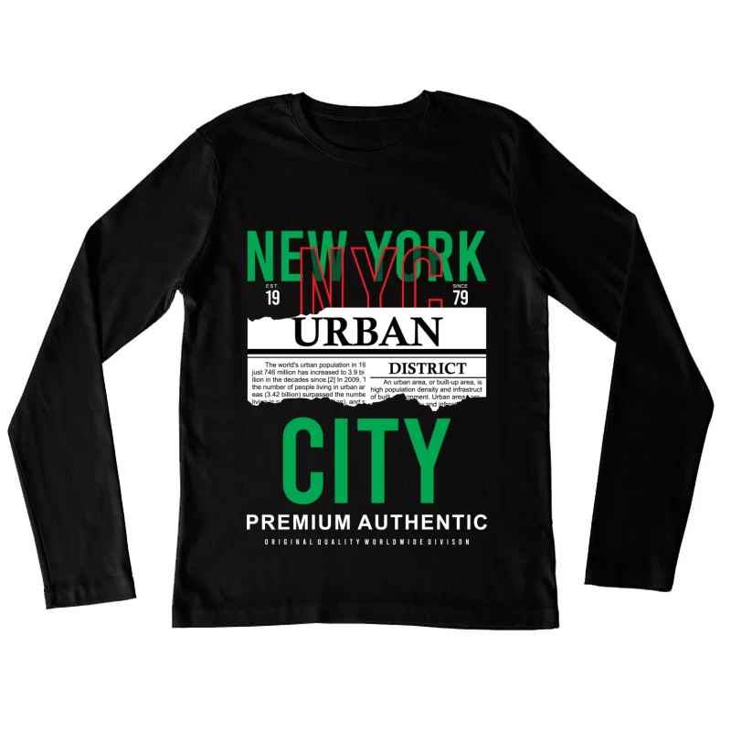 New York Urban Design in Grün und Rot Damen Langarm T-Shirt