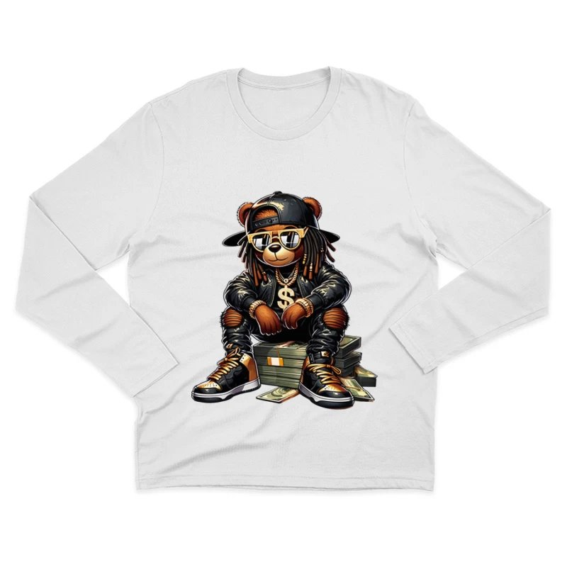Hip-Hop-Bär mit Sonnenbrille und Geld Herren Langarm T-Shirt