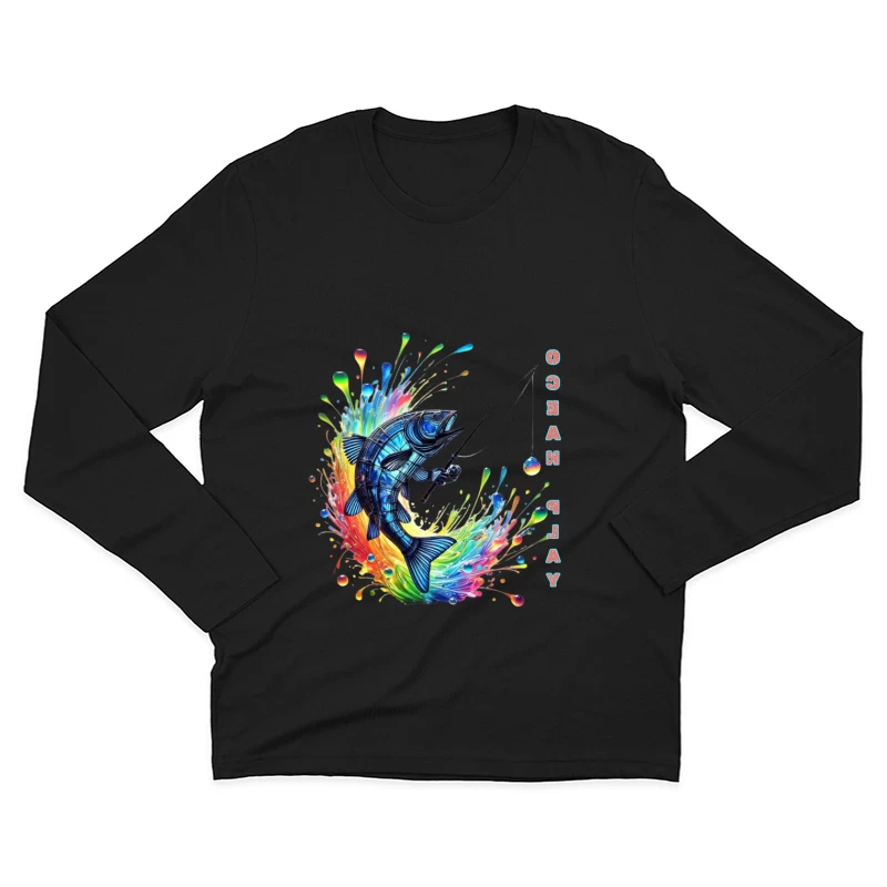 Rainbow Fish Splash: Artistic Fishing Adventure Male Long Sleeve T-Shirt