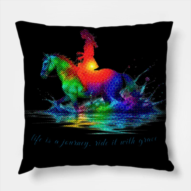 Colorful Journey of Riding with Grace Throw Pillow