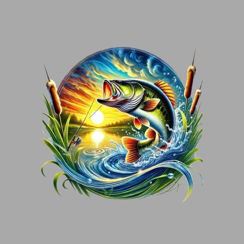 Beautiful Bass Fishing Artwork at Sunset Male Pullover Hoodie