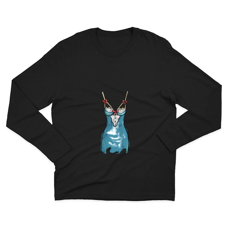 Blaues Negligé mit roten Schleifen Herren Langarm T-Shirt