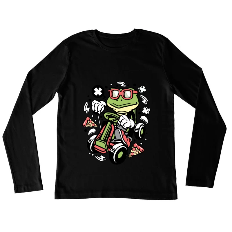 Grenouille cool en kart avec pizza Femme Manches Longues T-Shirt