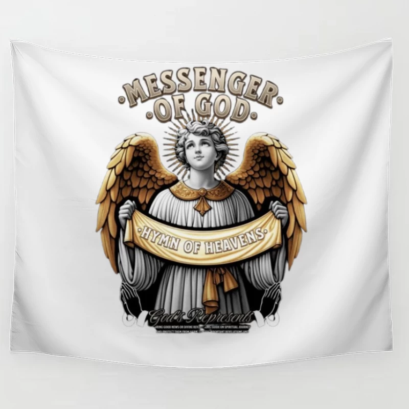 Divine Angel: Messenger of God with Hymn of Heavens Banner - Classical Religious Artwork Tapestry