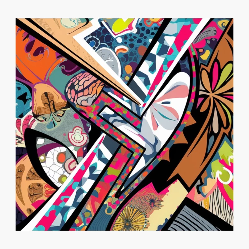 Vibrant Geometric Collage: A Psychedelic Abstract Art Explosion Throw Pillow