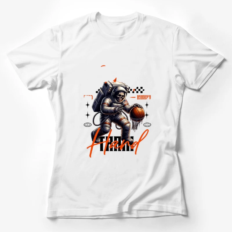 Skeleton Astronaut Playing Basketball in Space Female T-Shirt