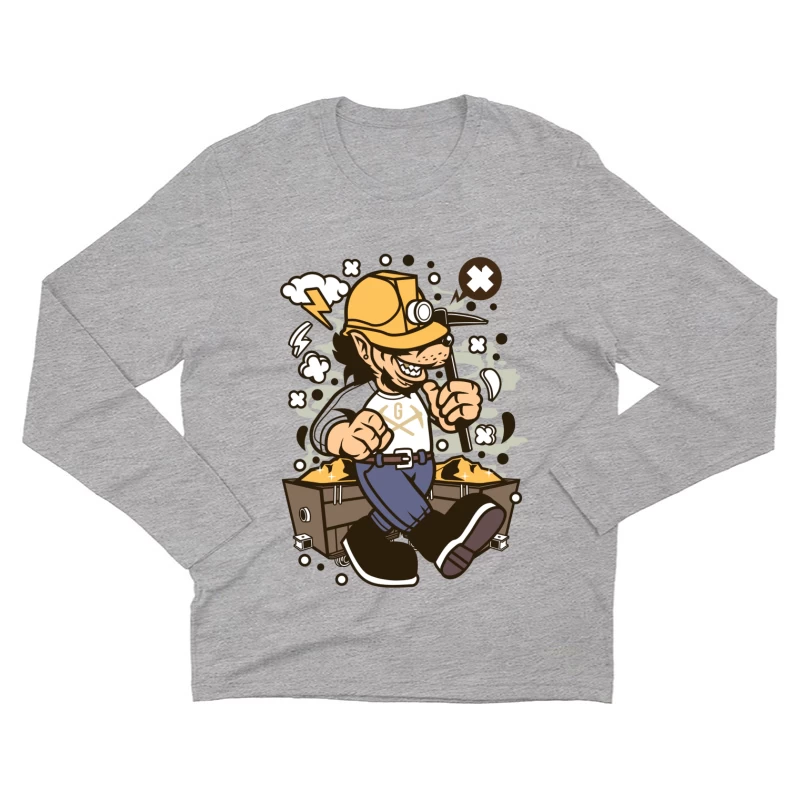 Mineur joyeux avec chariot d'or Homme Manches Longues T-Shirt