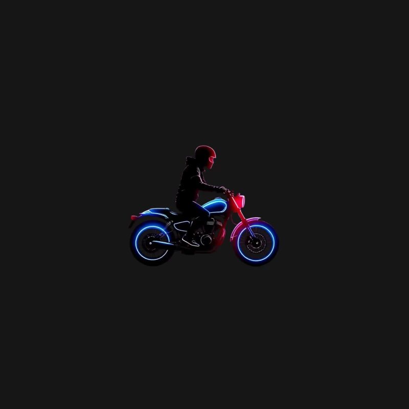 Neon-Lit Motorcycle Rider Silhouette Desk Mat