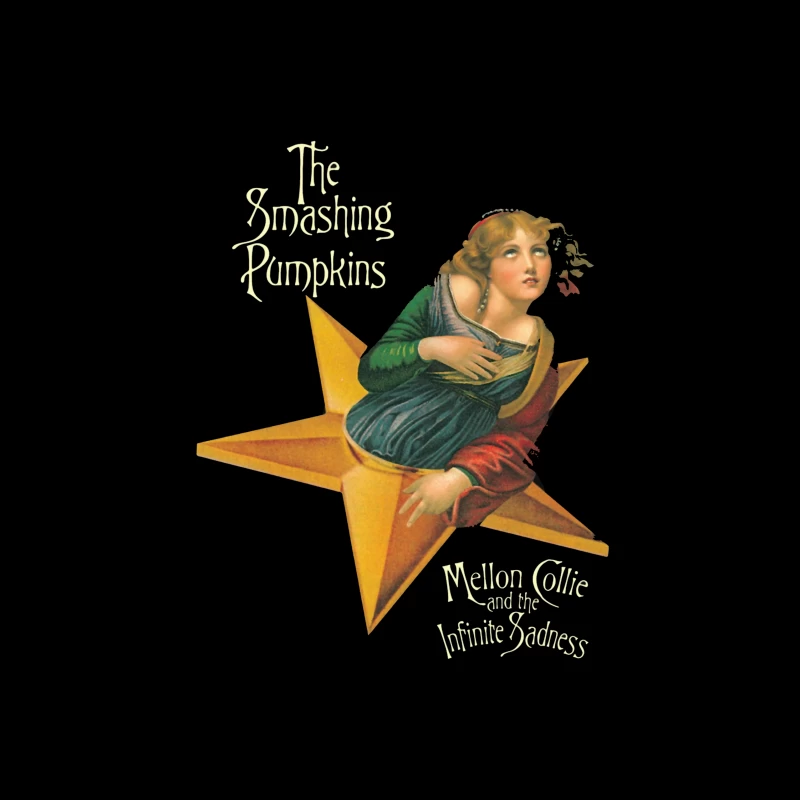 The Smashing Pumpkins' Mellon Collie Album Cover Featuring Classical Art on Golden Star Throw Pillow