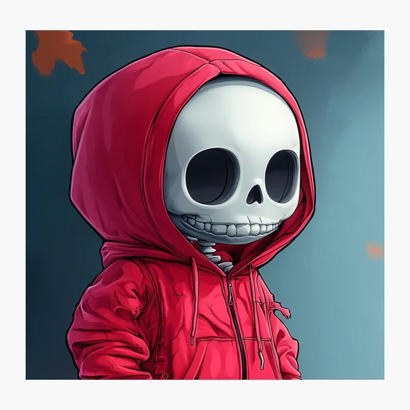 Spooky Cute Skull Character in Red Hoodie Throw Pillow