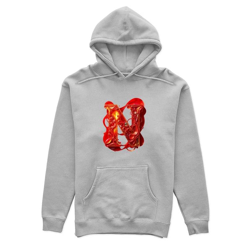 Abstract 3D Liquid Letter N in Vibrant Red Female Pullover Hoodie