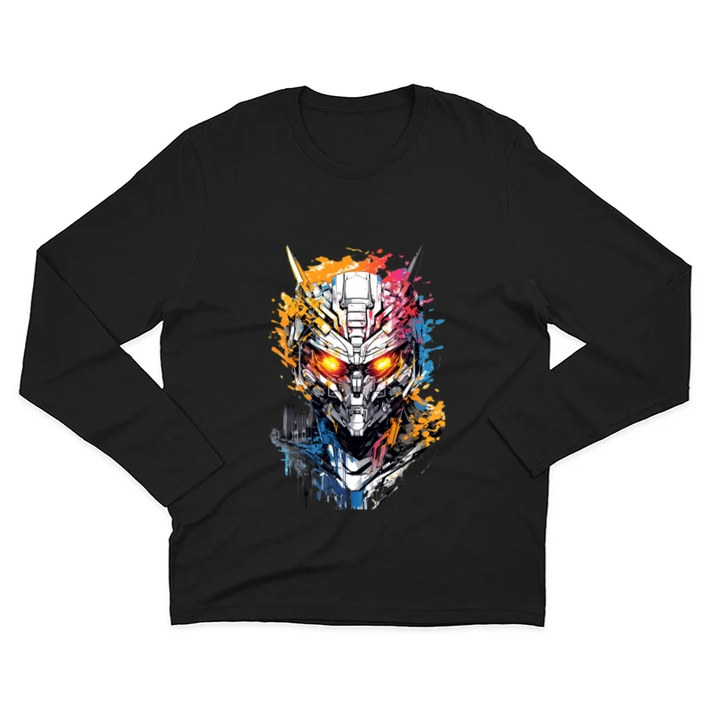 Futuristischer Roboterhelm mit leuchtenden Augen Herren Langarm T-Shirt