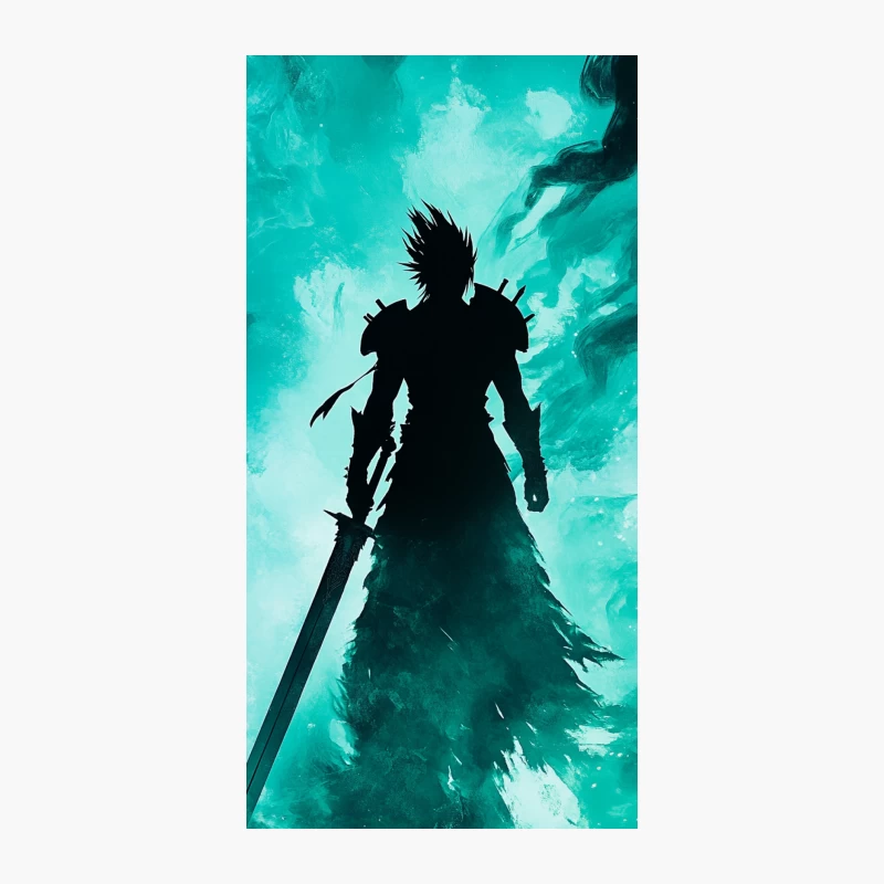 Epic Warrior Silhouette against Turquoise Fantasy Backdrop iPhone Case