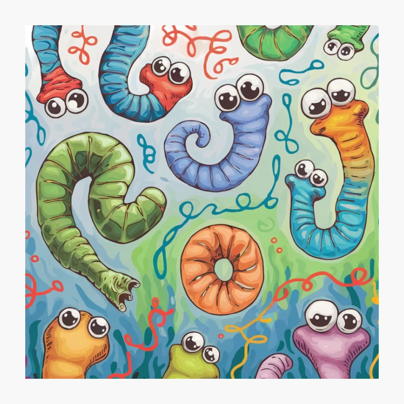 Whimsical Underwater World of Colorful Cartoon Worms Pin
