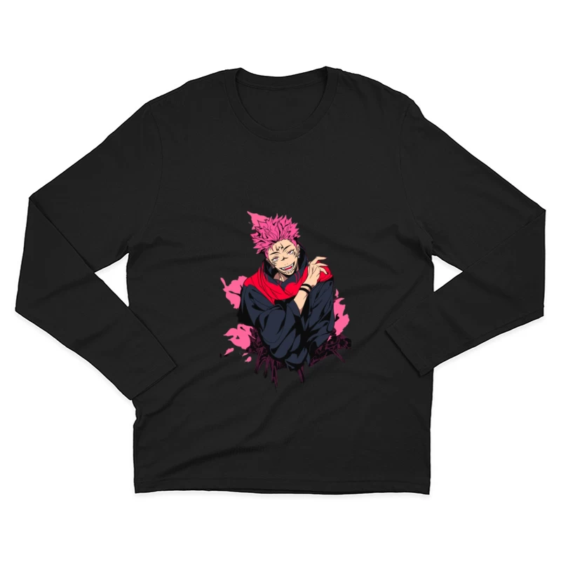 Anime-Charakter mit pinken Haaren und schwarzem Outfit Herren Langarm T-Shirt