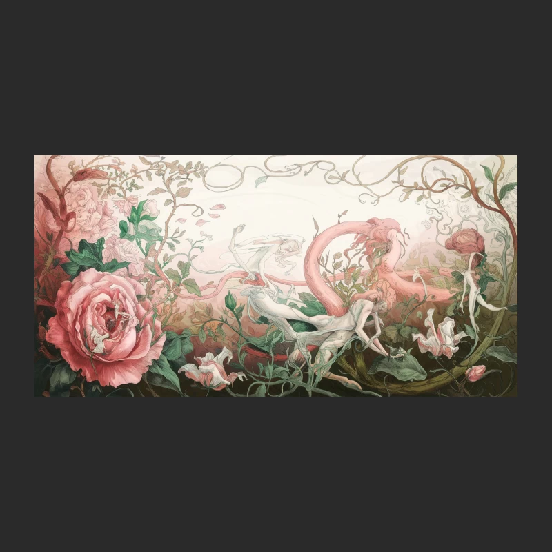 Whimsical Floral Fantasy with Rose and Flamingo Baseball Cap