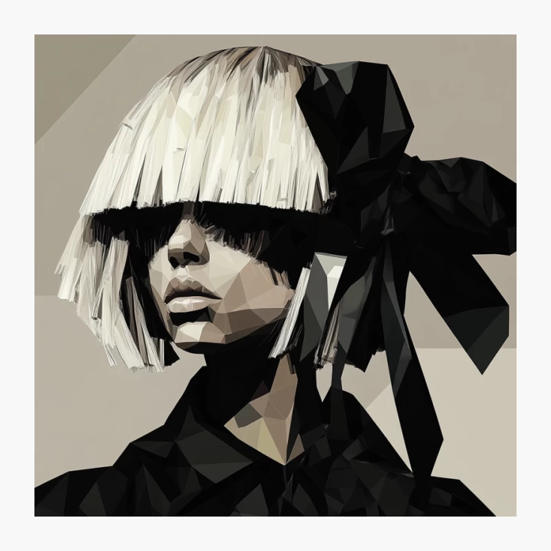 Geometric Pop Art Portrait: Avant-Garde Fashion in Black and White Pin